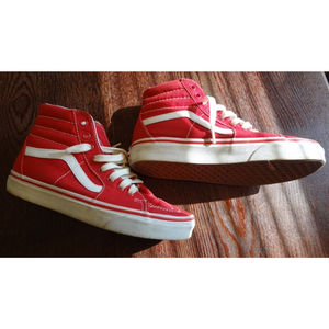 Vans High Top Skate Board Shoes Red White Sneakers Womens